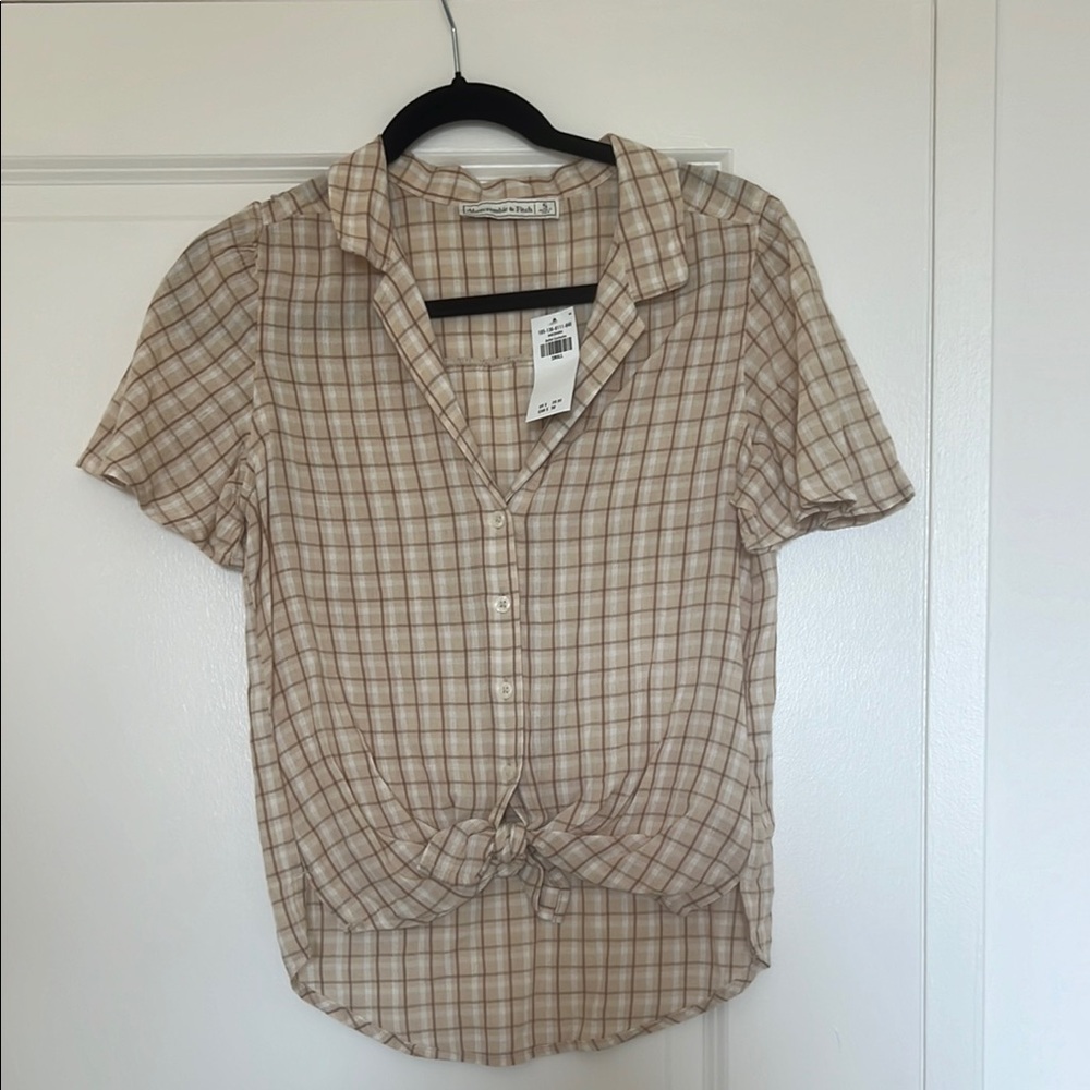Abercrombie Tan Tie Front Button Down Shirt